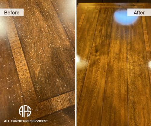 Furniture desk dresser table top manufacture defect shipping damage liguid mark repair polish refinish restore