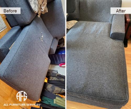 Chaise Seat Fabric material worn torn burn change with underside upholstery patch fix