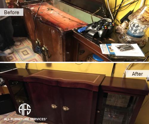 cabinet dresser furniture desk table restoration furniture refinishing wood leather top hardware hinges stain color change