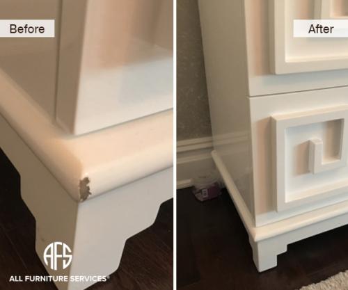 white hight super gloss lacquer gouged corner furniture cabinet table repair fill touchup lacquer